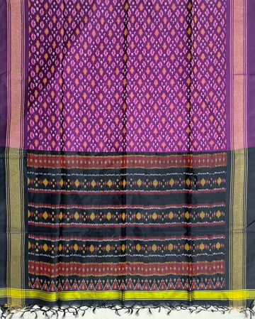 Black & purple Colour Pochampally Ikkat Silk Cotton Duppata