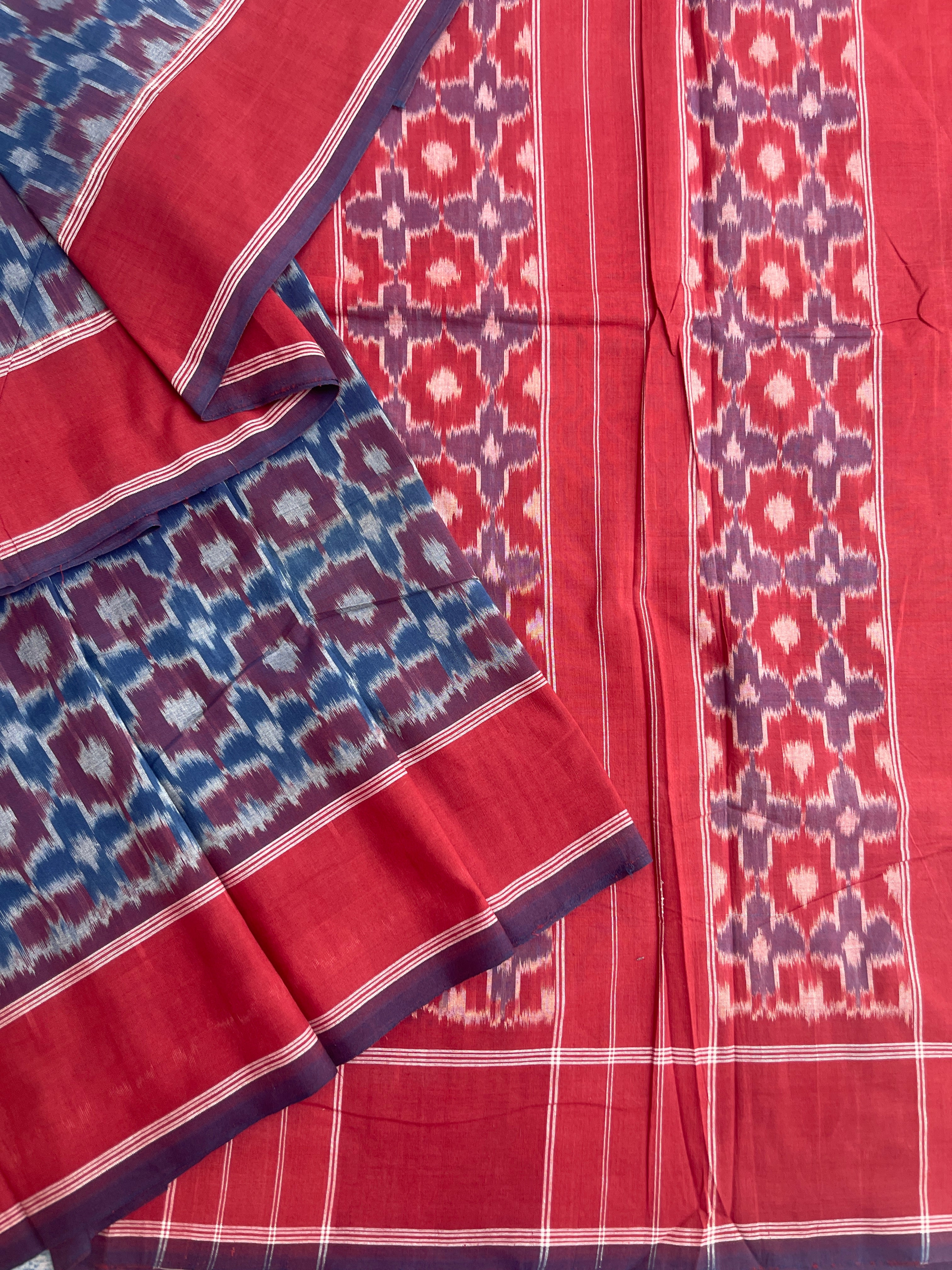 Telia Rumal Pattern Double Ikat Natural Dyed saree – Ikkat Time