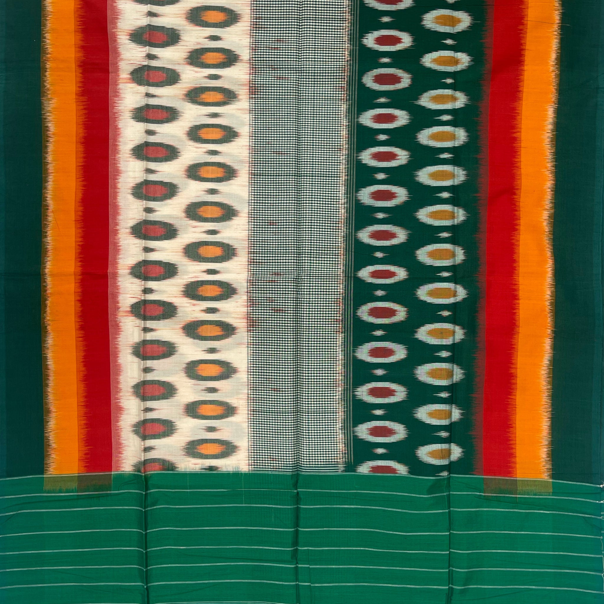 Pochampally Ikkat Cotton Duppata In Green Colour