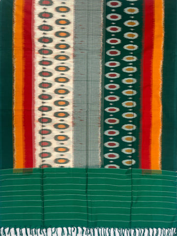 Pochampally Ikkat Cotton Duppata In Green Colour
