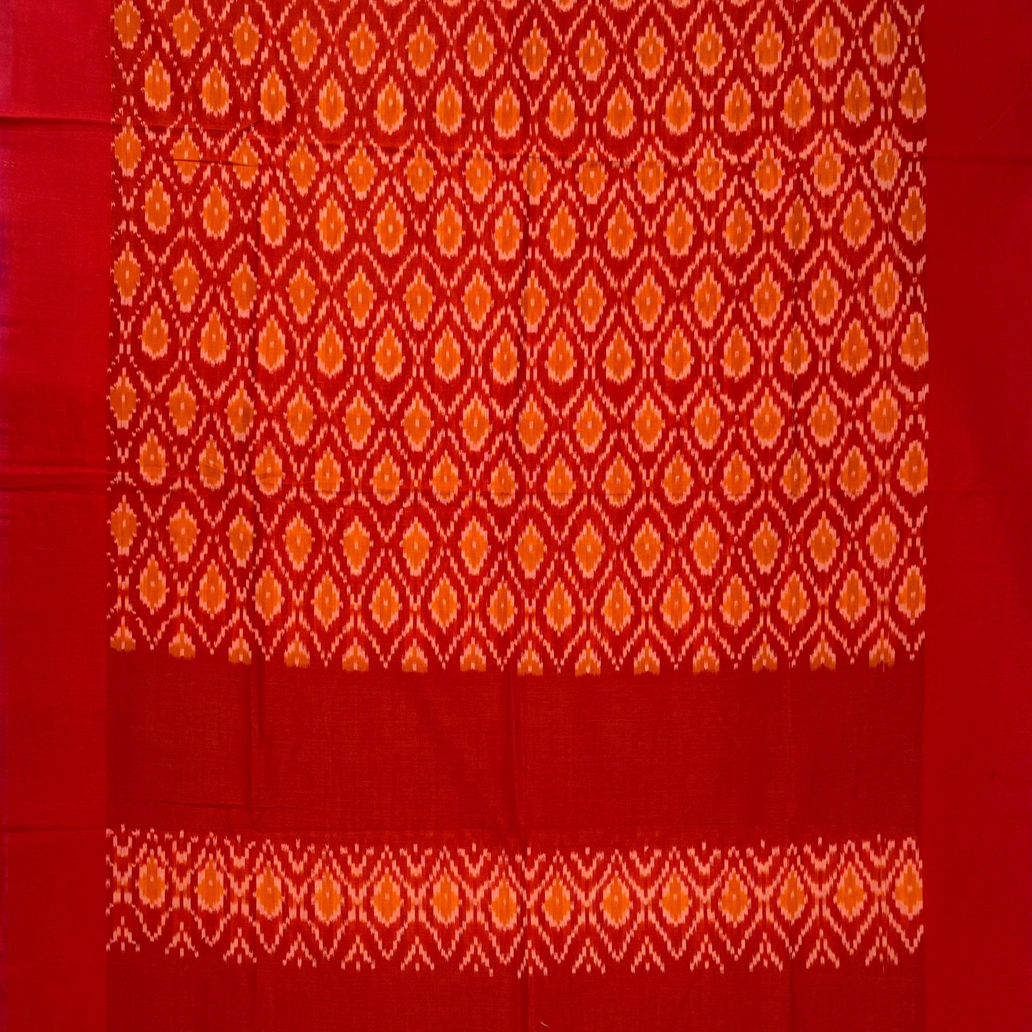 Pochampally Ikkat Cotton Duppata In Red Colour