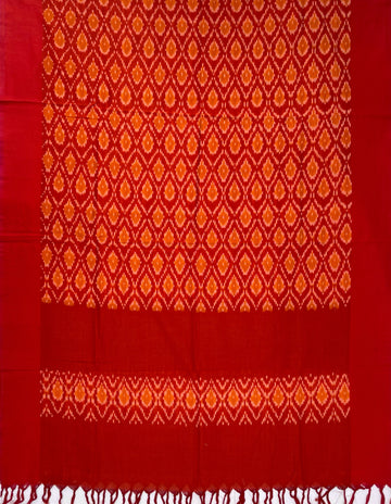 Pochampally Ikkat Cotton Duppata In Red Colour