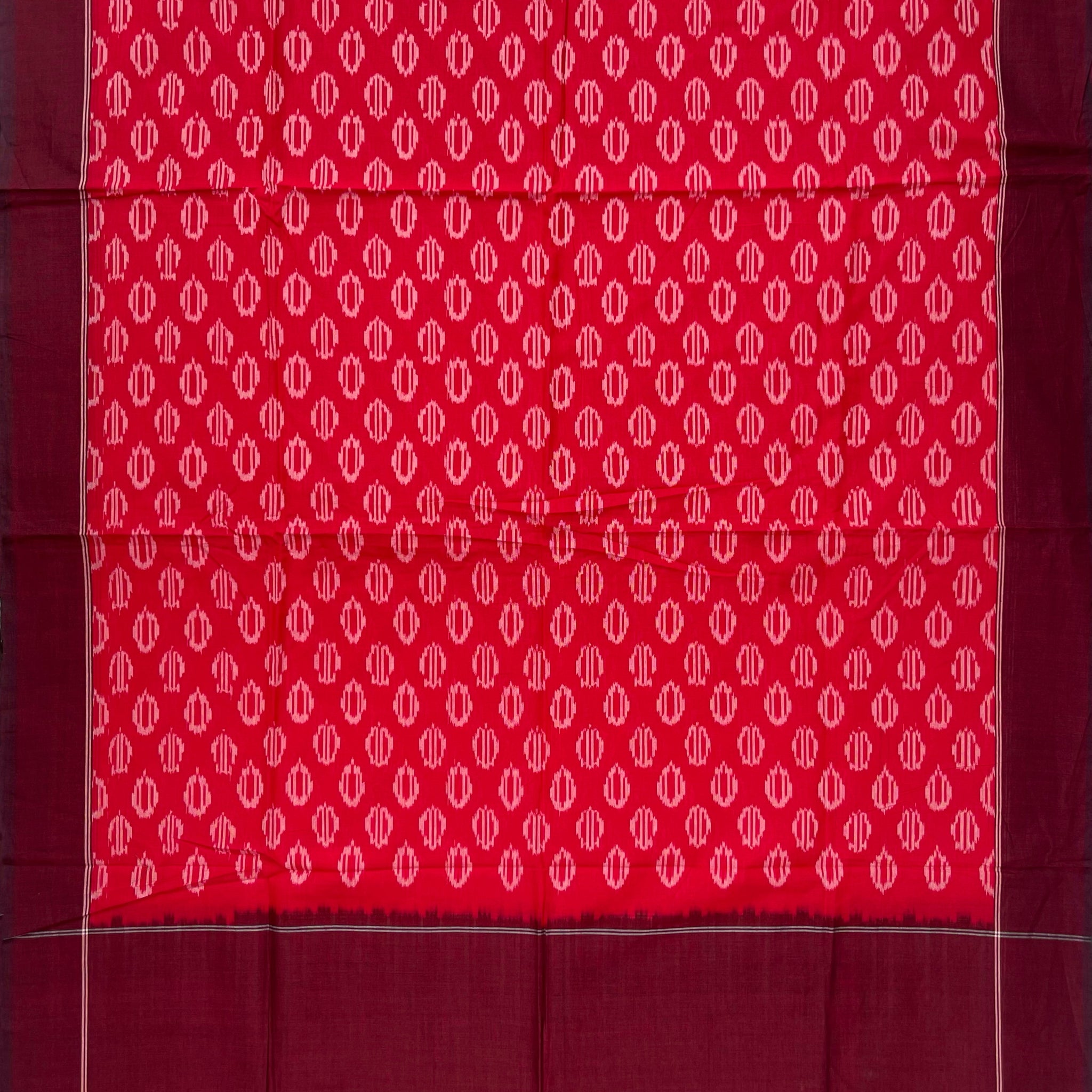 Pochampally Ikkat Cotton Duppata In Red & Maroon Colour