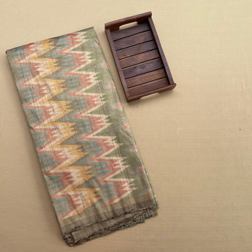 Beige Ikkat Raw silk Fabric