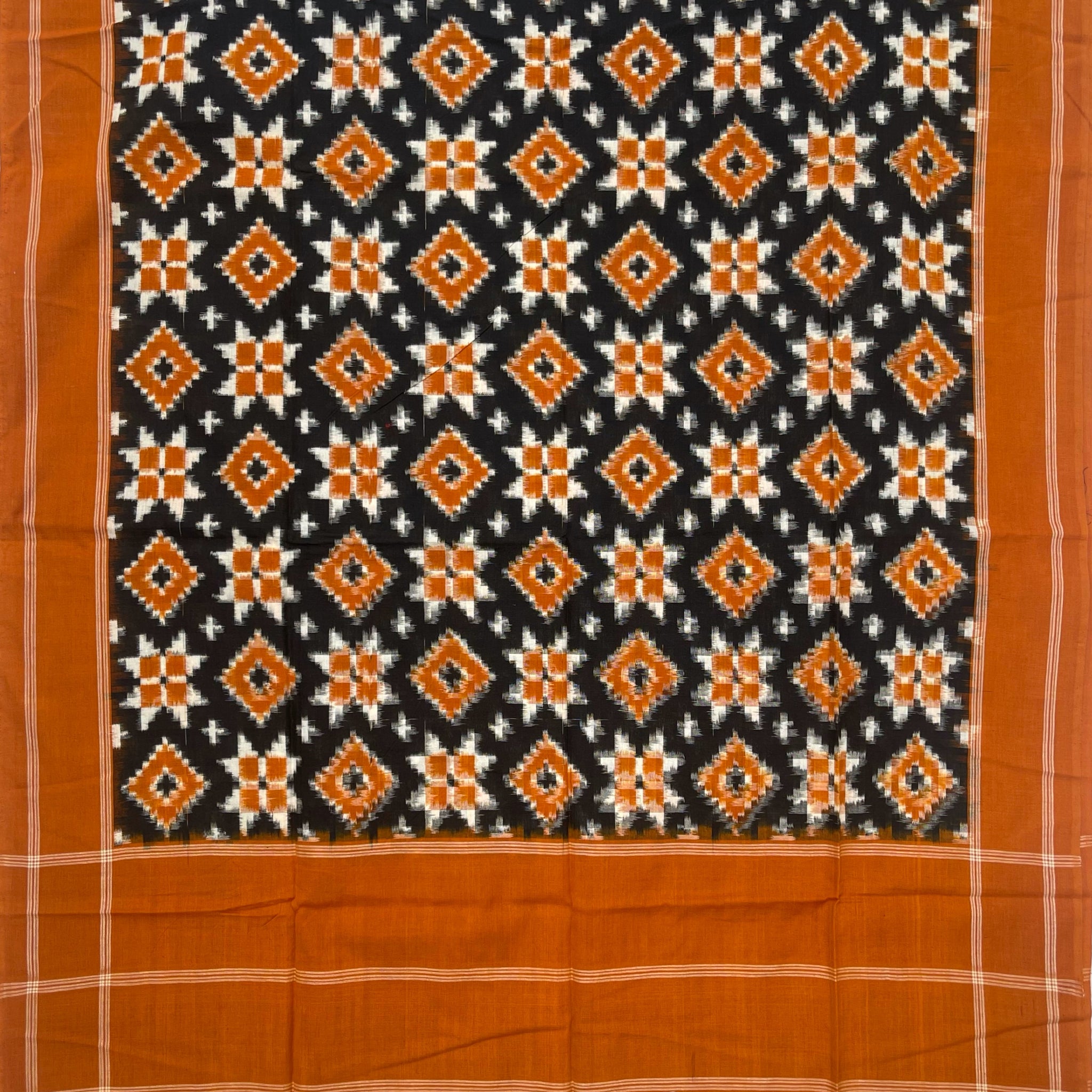 Telia Rumal Ikkat Cotton Duppata In Black & Mustard Yellow Color