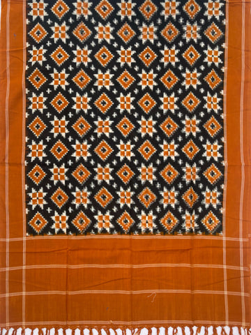Telia Rumal Ikkat Cotton Duppata In Black & Mustard Yellow Color