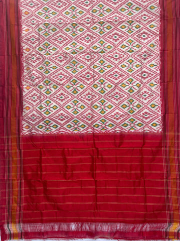 Red & Off White colour Pochampalli Ikkat Handloom silk duppata
