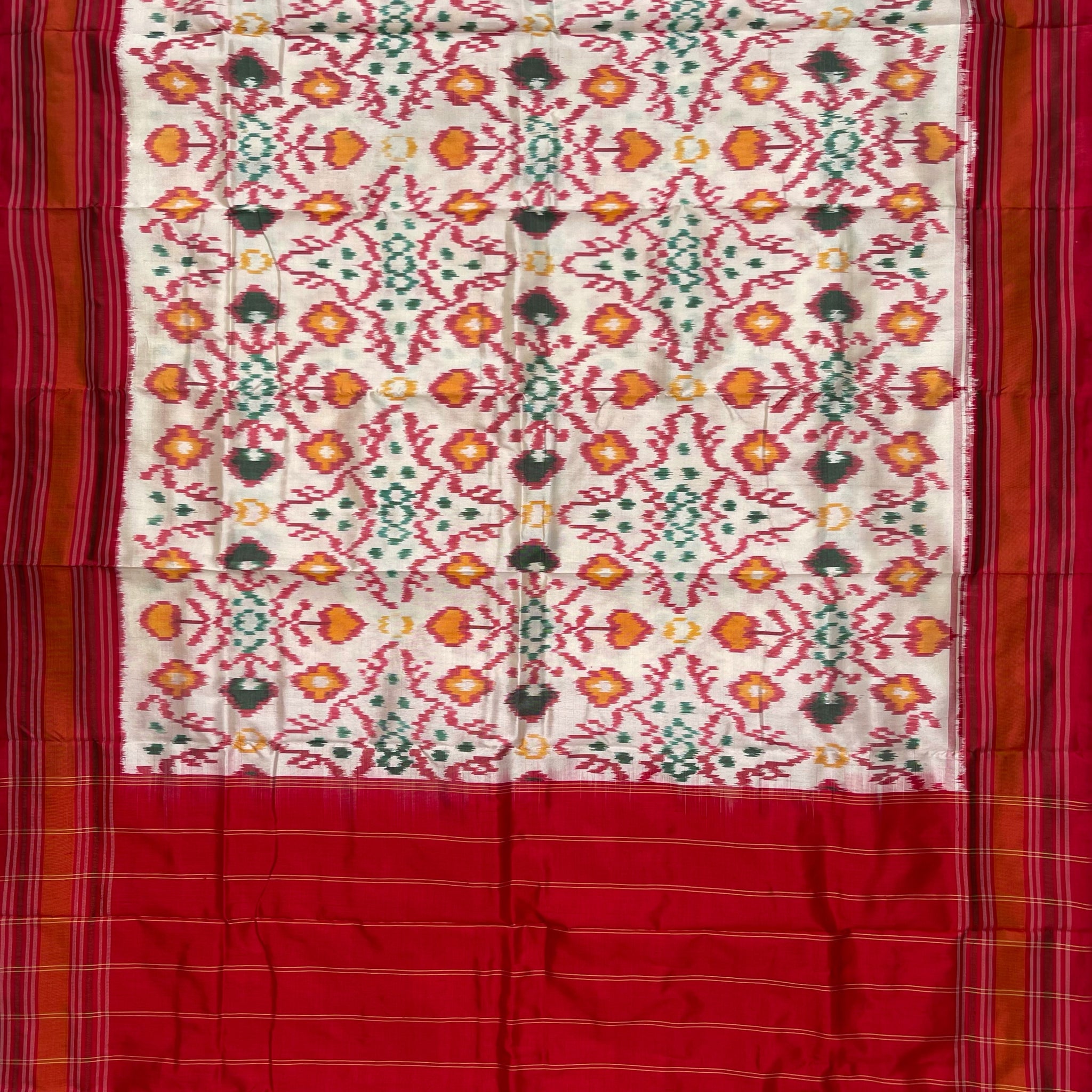 Off White & Red colour Pochampalli Ikkat Handloom silk duppata
