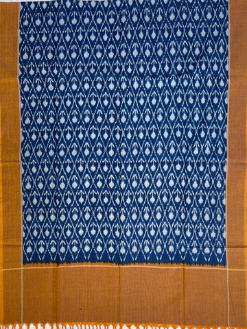 Pochampally Ikkat Cotton Duppata In Blue & Brownish Yellow Colour