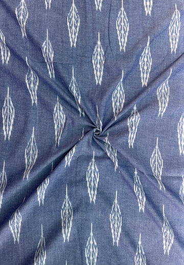 CornFlower Blue Wheat Crop Design In Ikkat Cotton Fabric  IKCO021