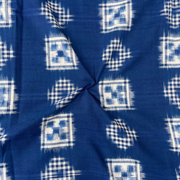 Blue Double ikkat Cotton Fabric