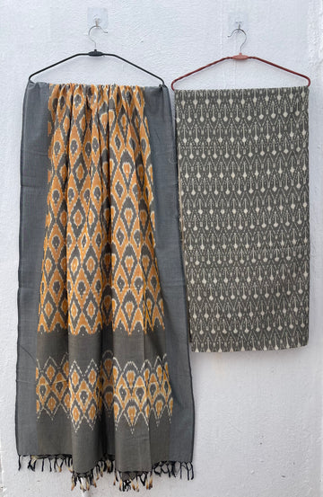 Designer Handloom Ikkat Salwar Suit Material – Mercerised Cotton Kurta & Cotton Dupatta Set