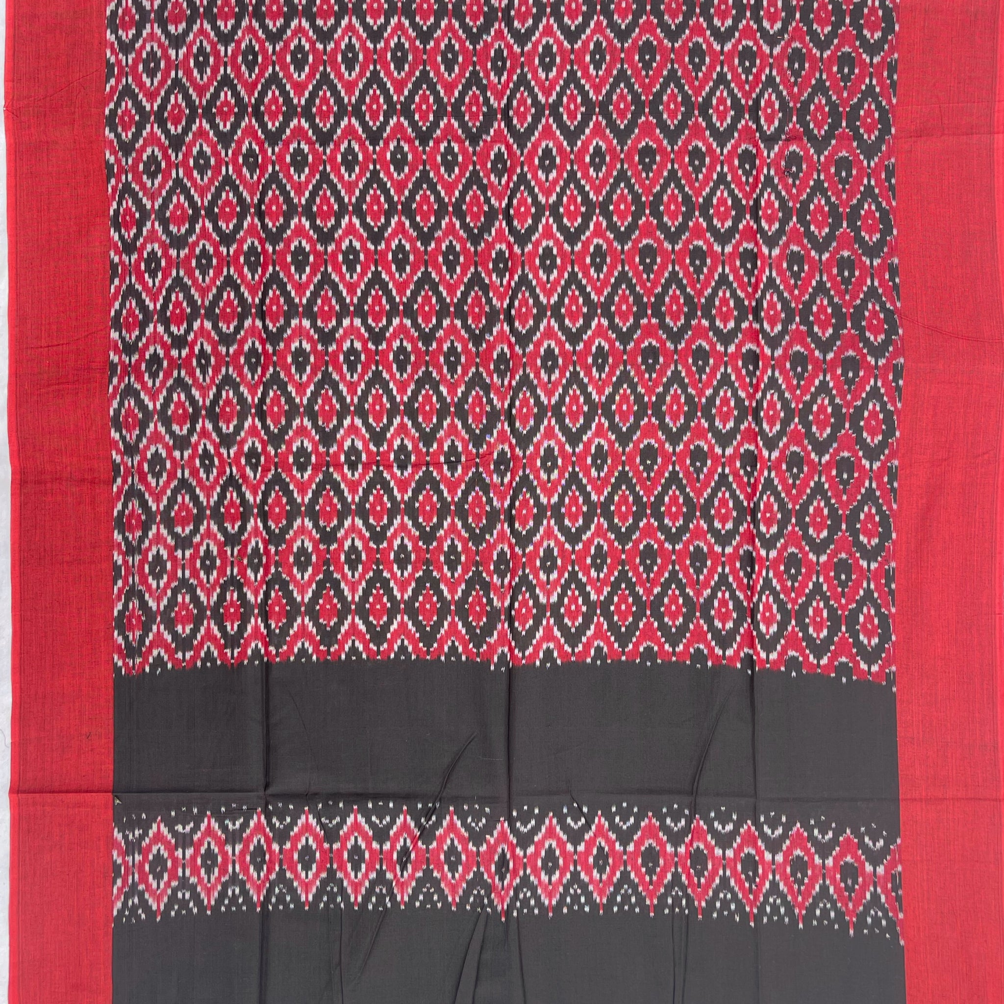 Pochampally Ikkat Cotton Duppata In Red & Green