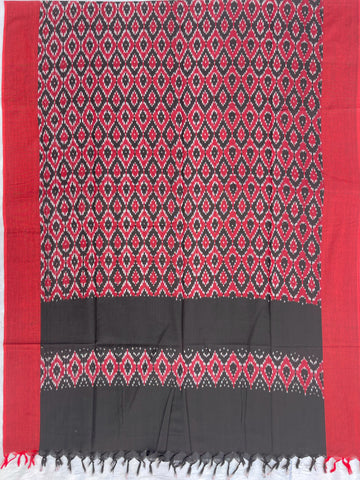Pochampally Ikkat Cotton Duppata In Red & Green