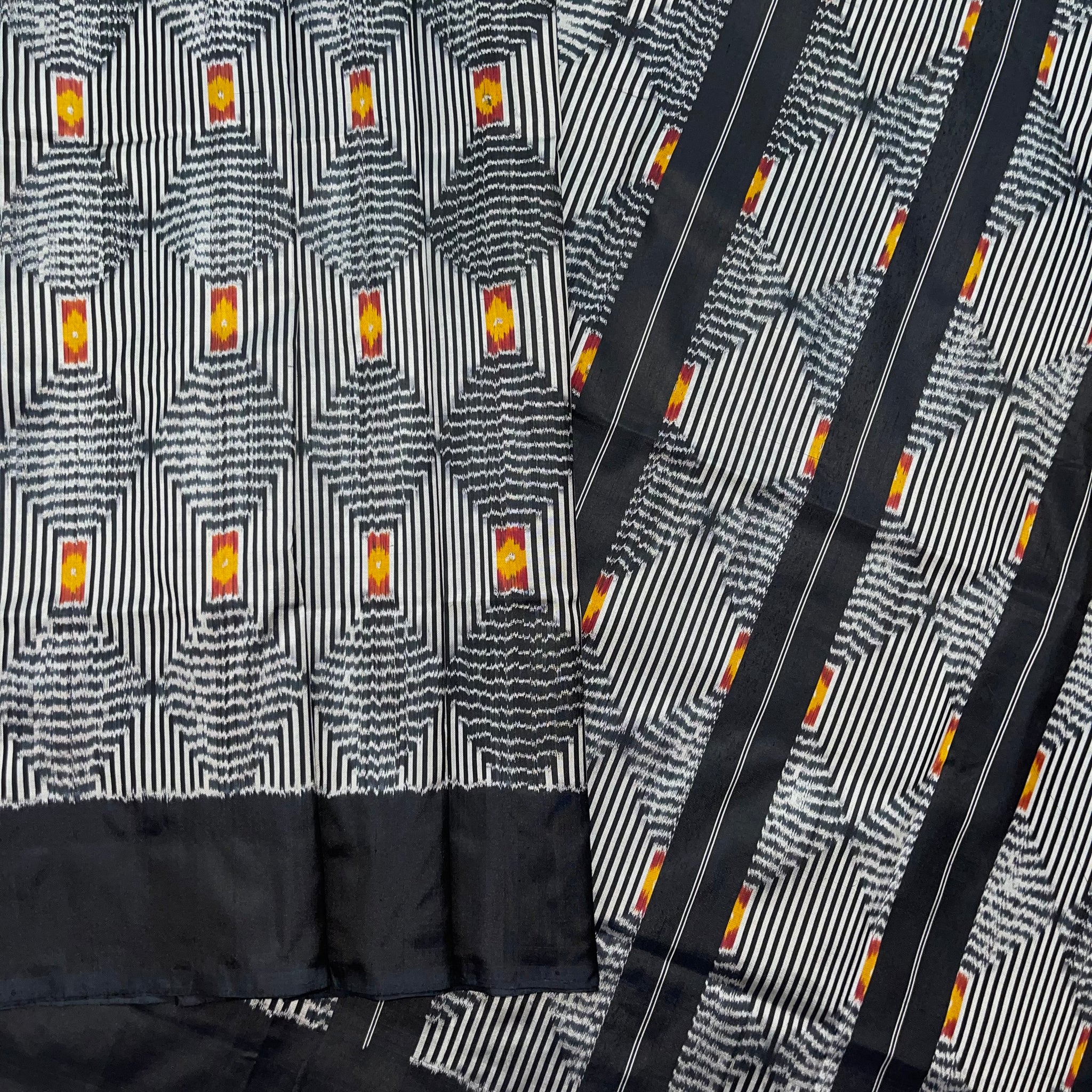 Black & Grey Combodian Ikkat Silk Saree