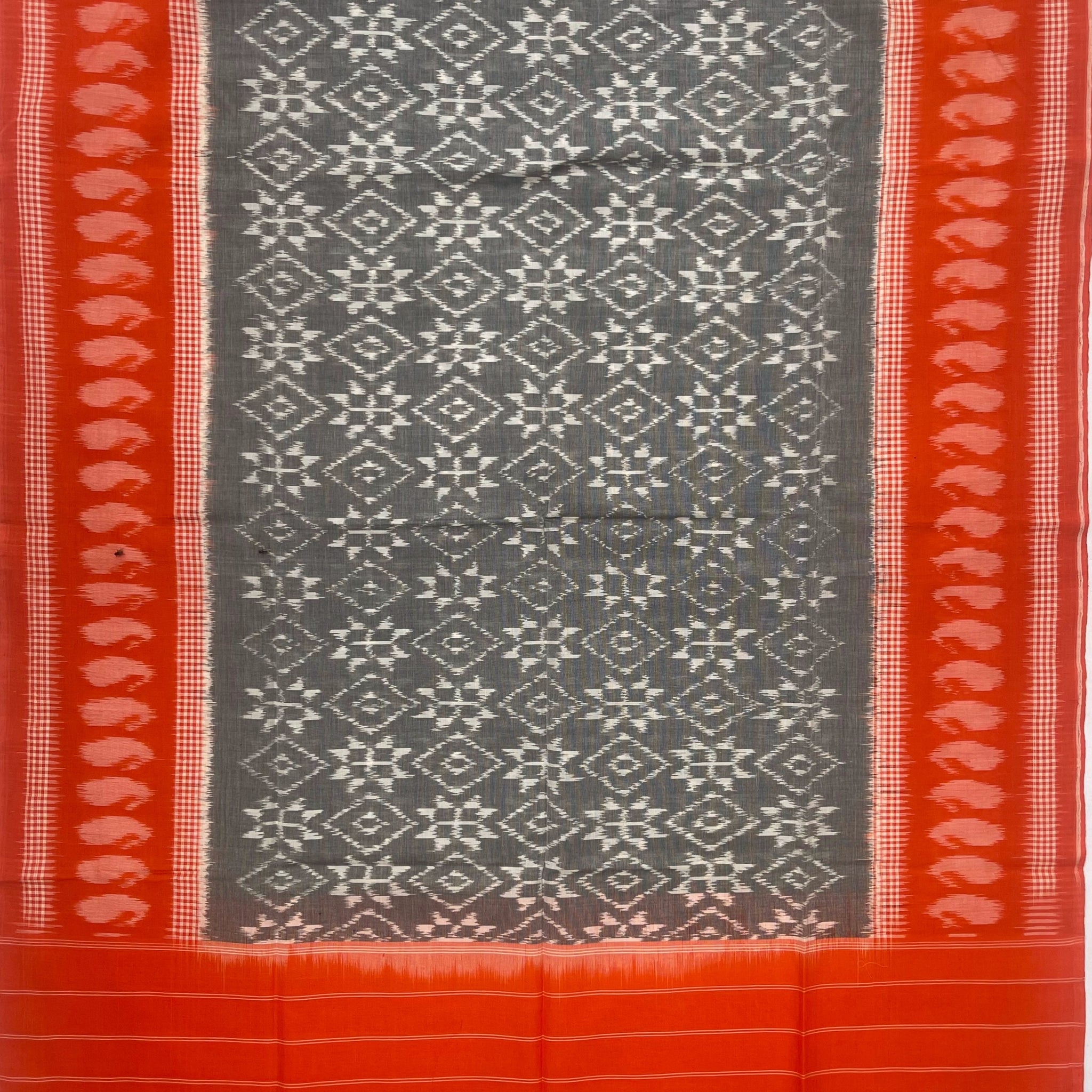 Pochampally Ikkat Cotton Duppata In Gray & Orange Colour