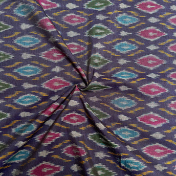 Navy Blue Color Raw Silk Ikkat cotton Fabric