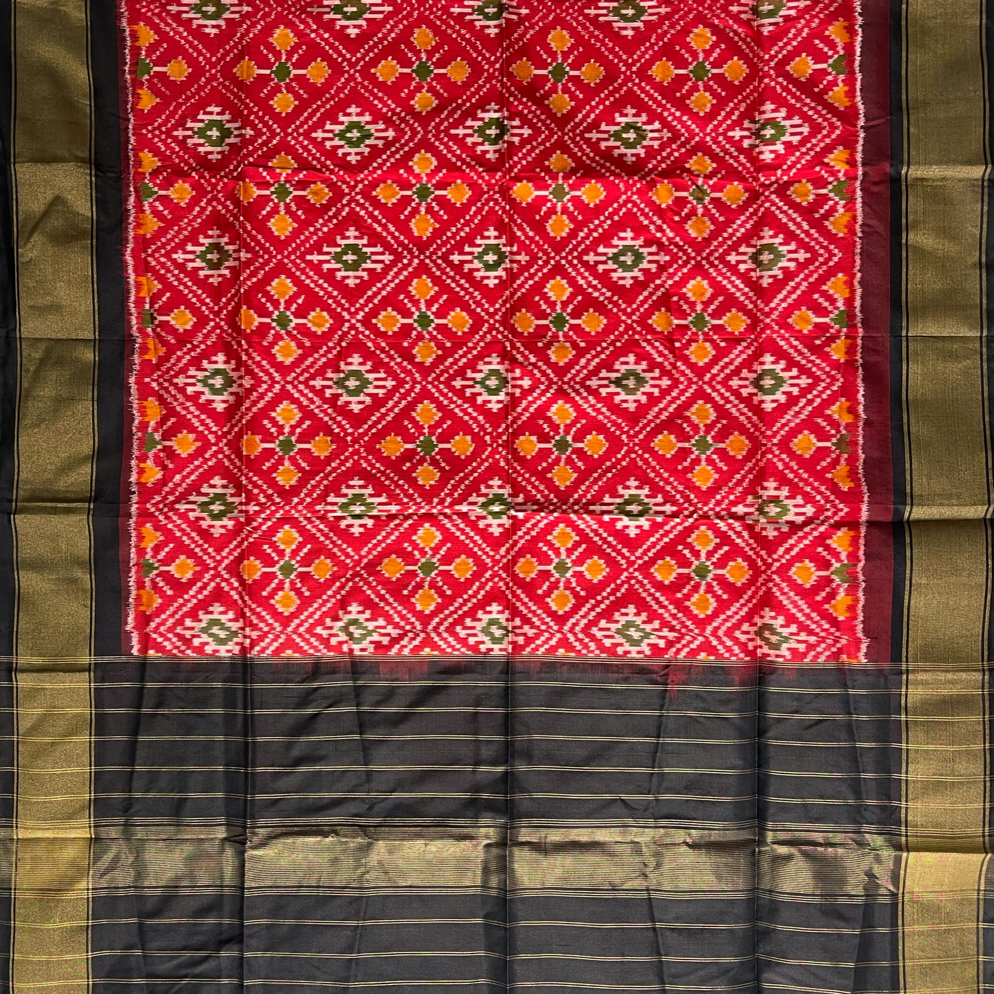 Black & Red colour Pochampalli Ikkat Handloom silk duppata