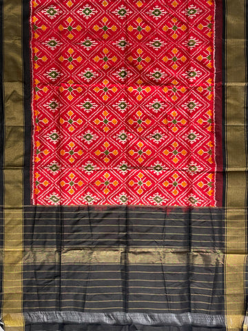 Black & Red colour Pochampalli Ikkat Handloom silk duppata