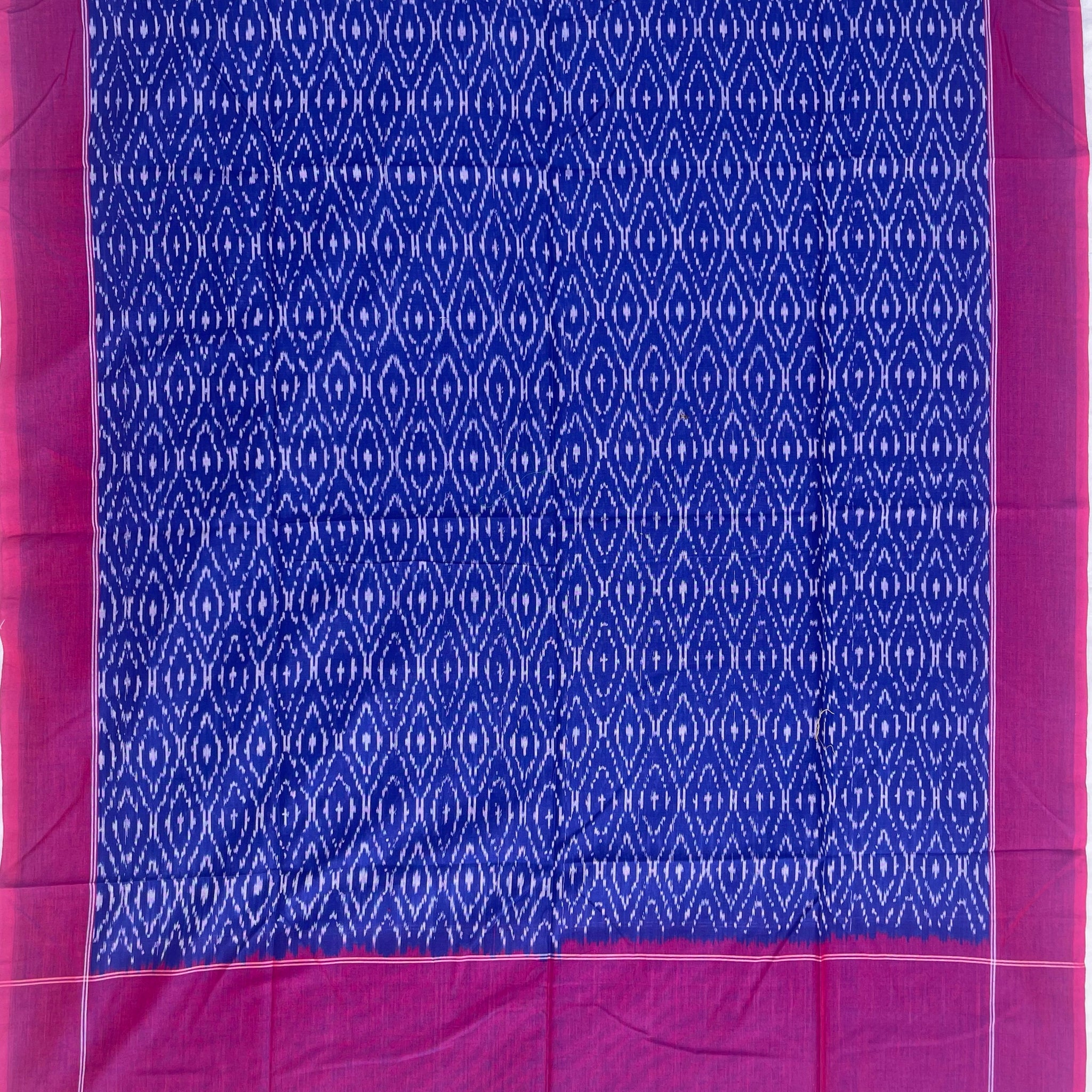 Pochampally Ikkat Cotton Duppata In Blue & Magenta Pink Colour