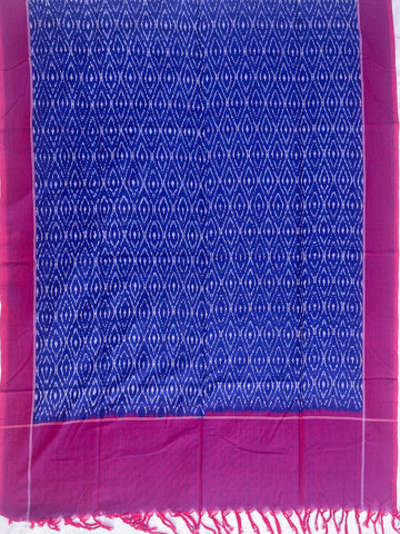 Pochampally Ikkat Cotton Duppata In Blue & Magenta Pink Colour