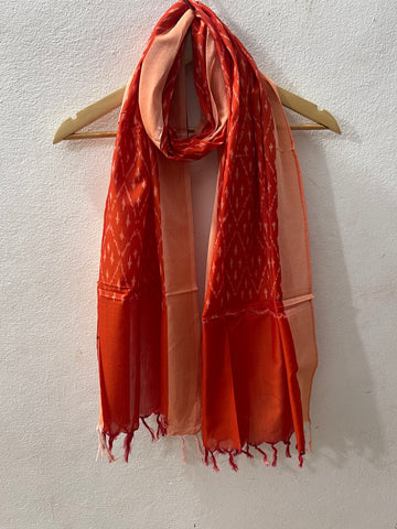 Orange Pochampalli Ikat Stole | Handwoven Cotton