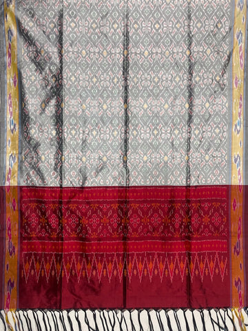 Gray & Maroon colour Ikkat Handloom silk duppata