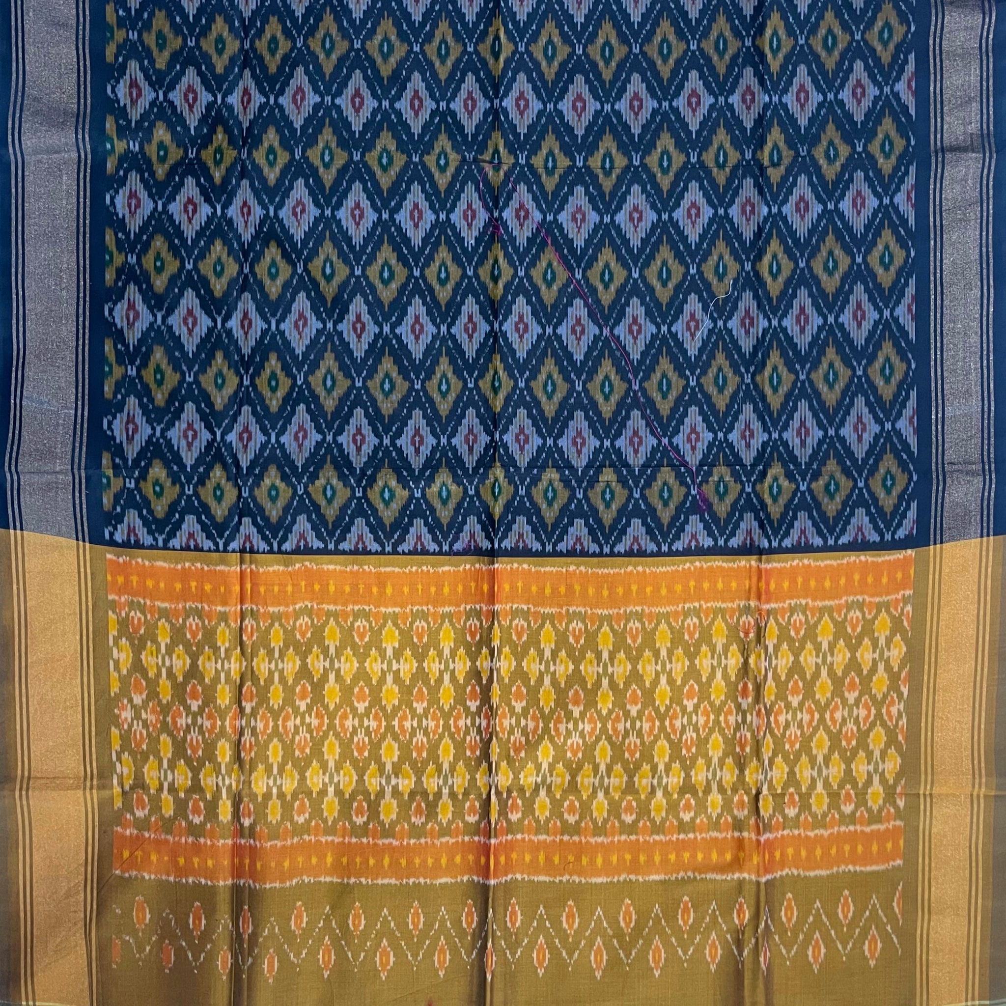 Black & Yellow Colour Pochampally Ikkat Silk Cotton Duppata