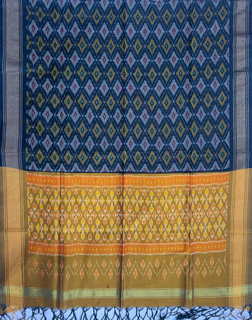 Black & Yellow Colour Pochampally Ikkat Silk Cotton Duppata