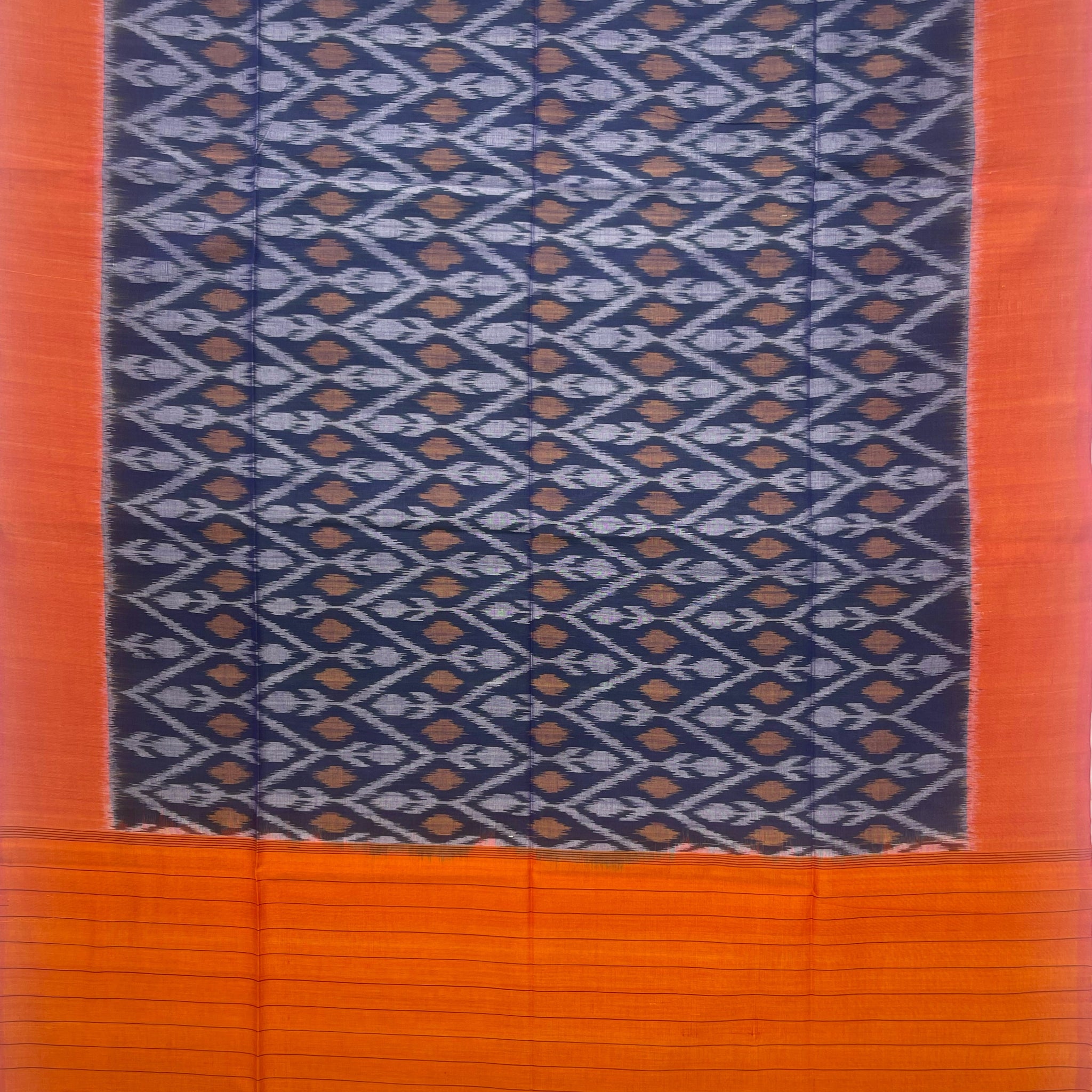 Pochampally Ikkat Cotton Duppata In Blue & Orange Colour