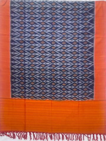 Pochampally Ikkat Cotton Duppata In Blue & Orange Colour