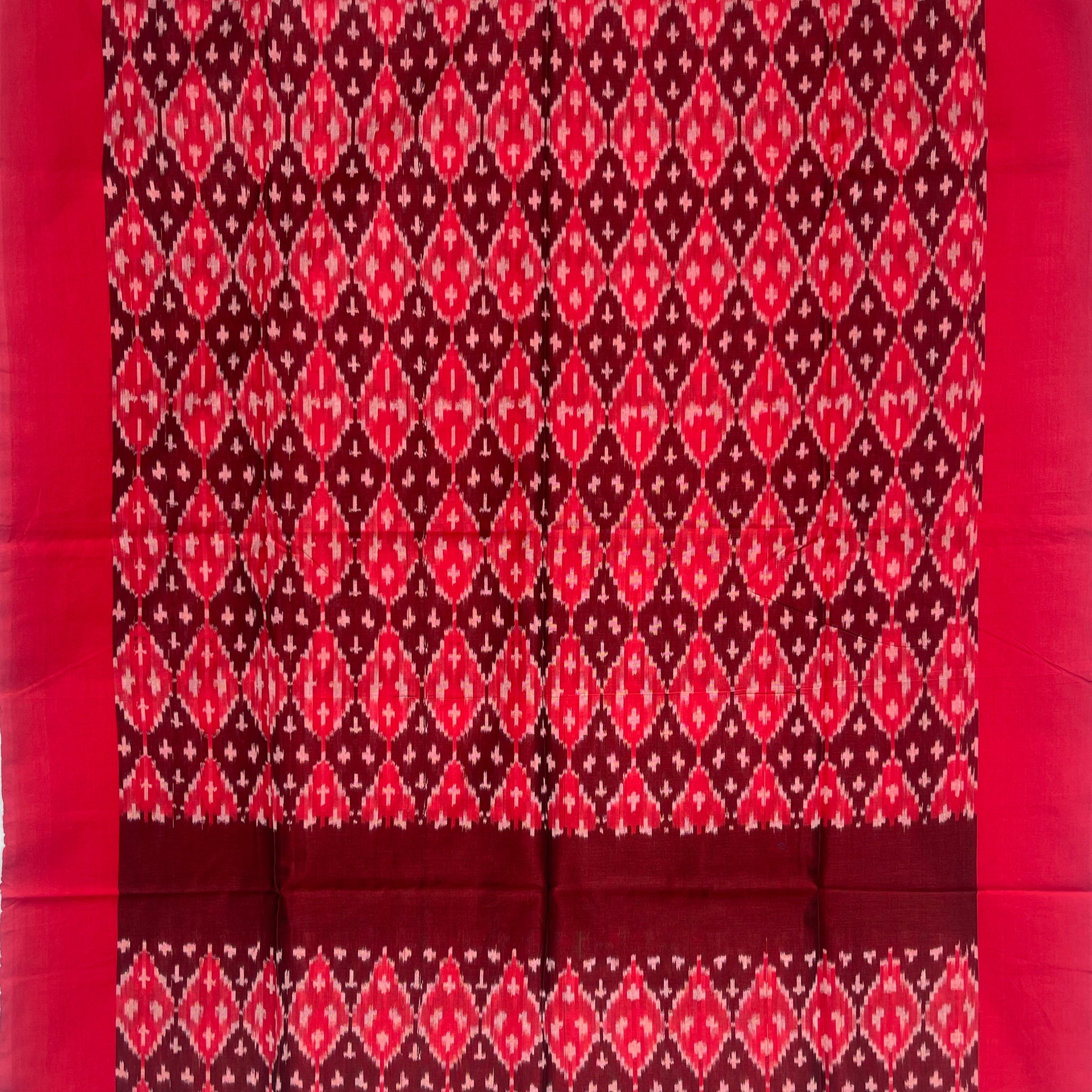 Pochampally Ikkat Cotton Duppata In Red & Brown