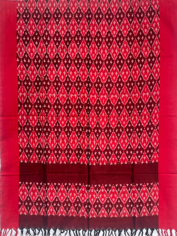 Pochampally Ikkat Cotton Duppata In Red & Brown