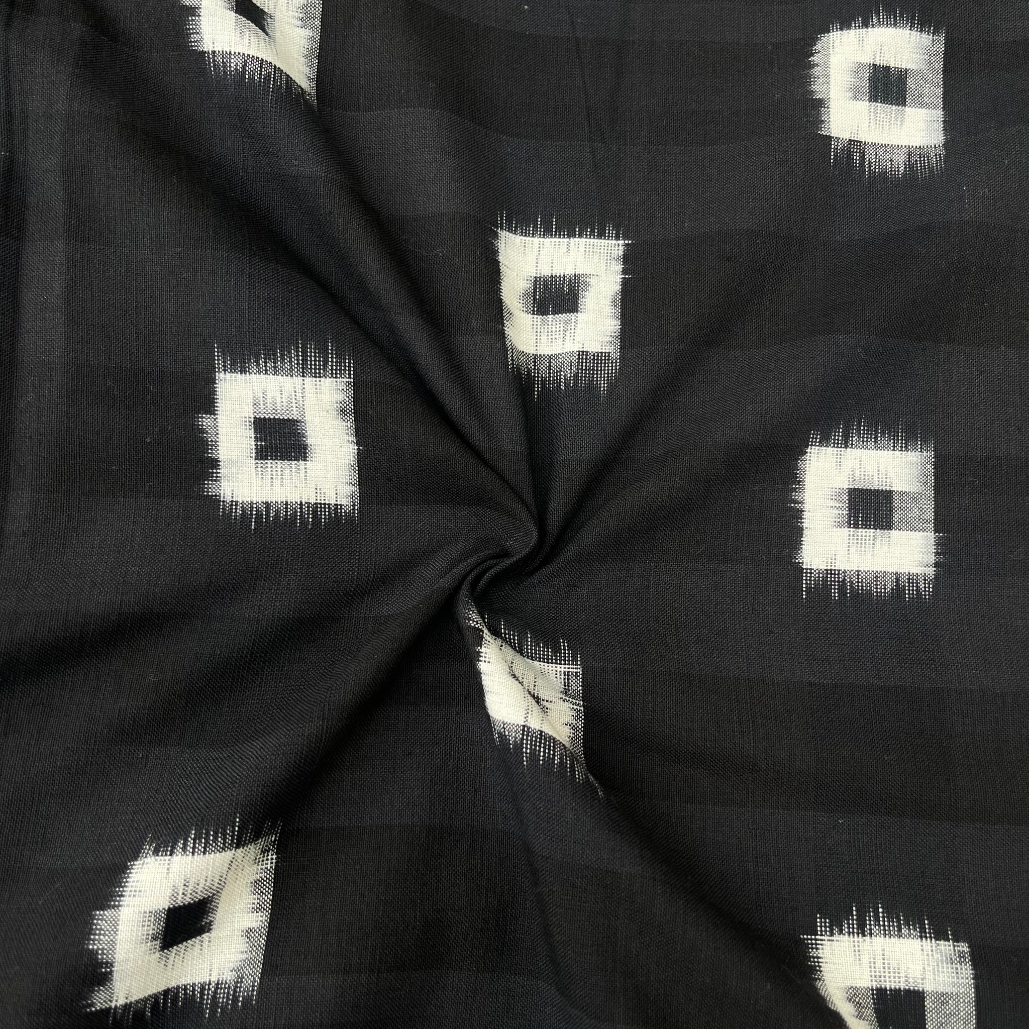 Double ikkat cotton Fabric in black