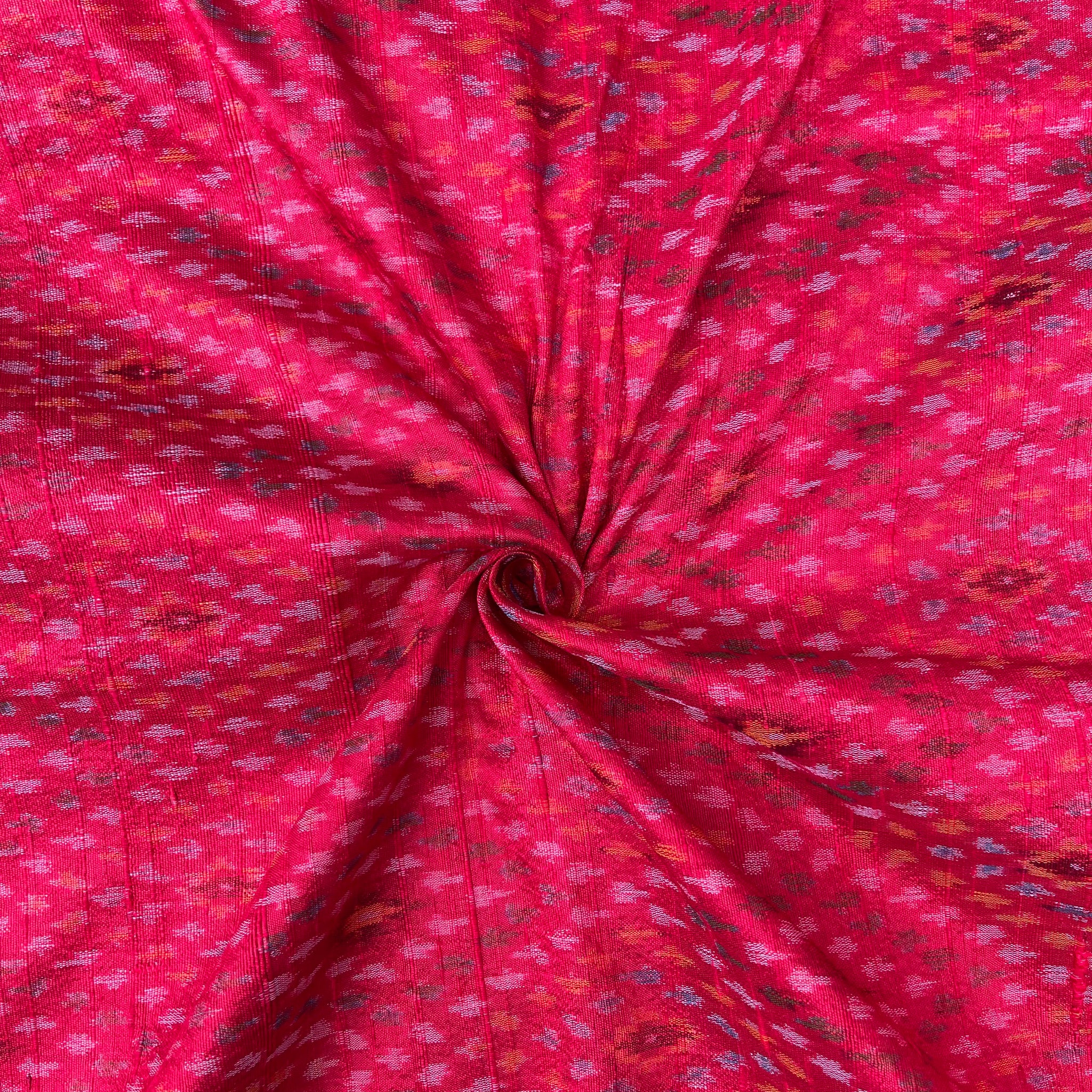 Red Colour Ikkat Raw silk Fabric
