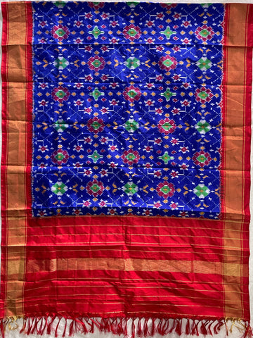 Blue & Red colour Ikkat silk duppata
