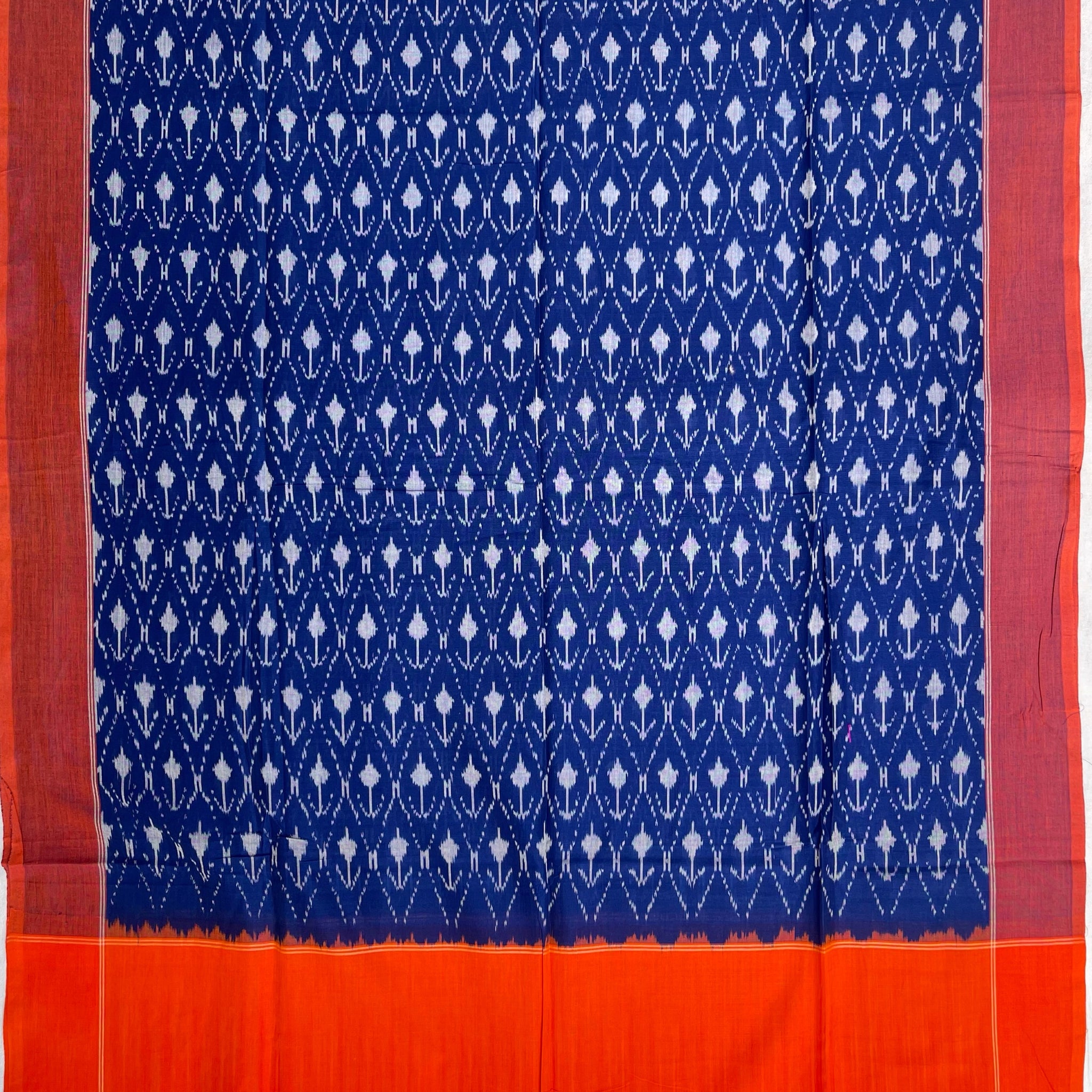 Pochampally Ikkat Cotton Duppata In Blue & Orange Colour