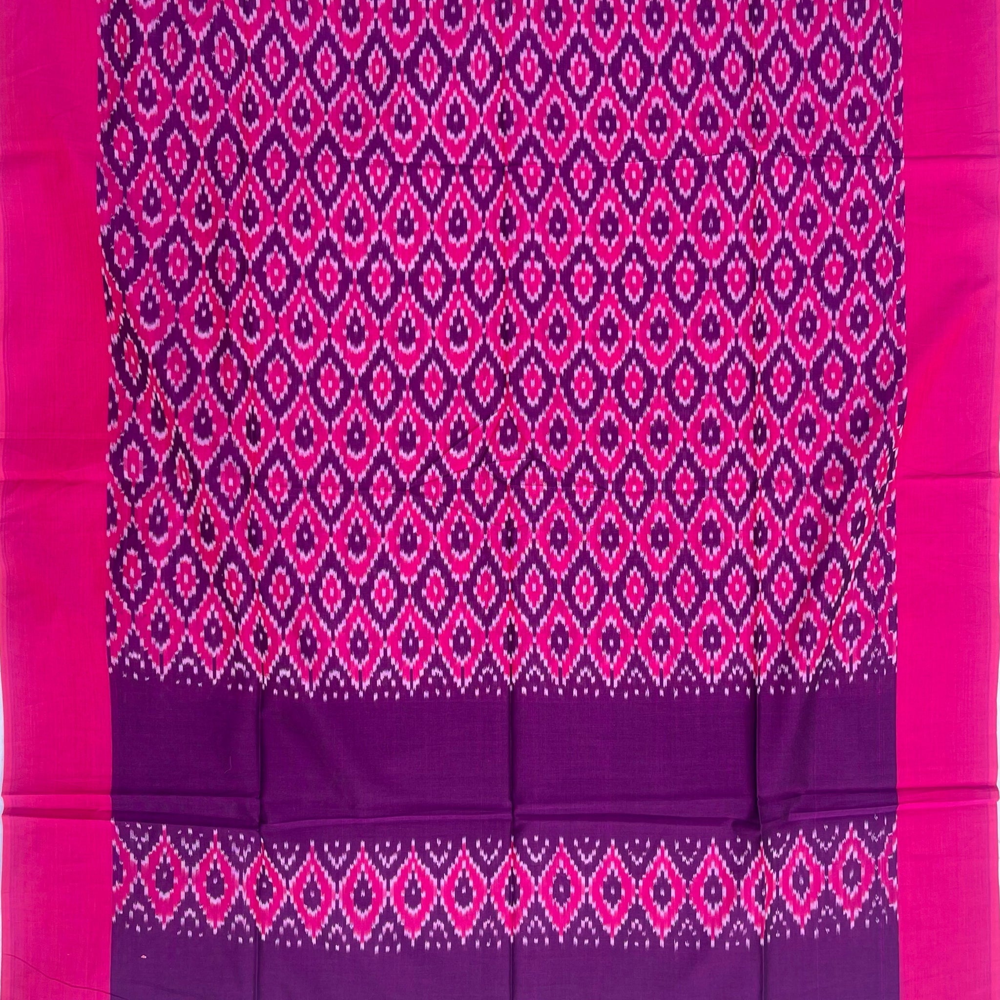 Pochampally Ikkat Cotton Duppata In Pink & Purple Colour