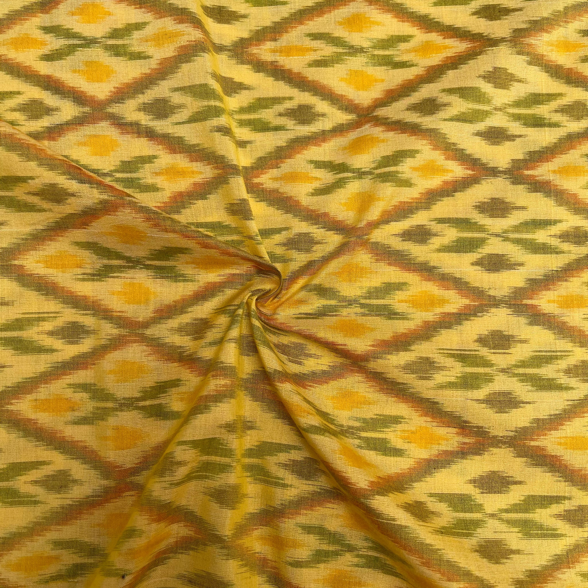 Yellow Color Raw Silk Ikkat cotton Fabric