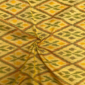 Yellow Color Raw Silk Ikkat cotton Fabric