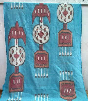 PASTEL BLUE CENTRAL ASIAN IKKAT COTTON FABRIC IKCA051