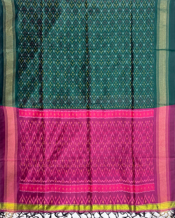 Green & Pink Colour Pochampally Ikkat Silk Cotton Duppata
