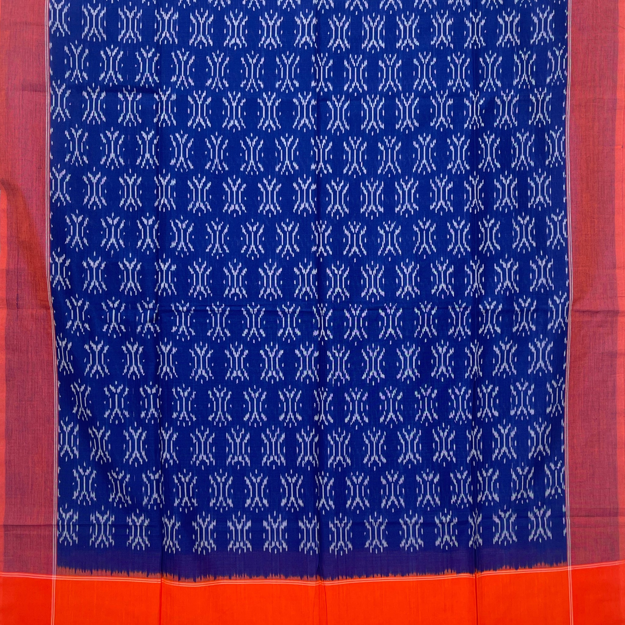 Pochampally Ikkat Cotton Duppata In Blue & Orange Colour