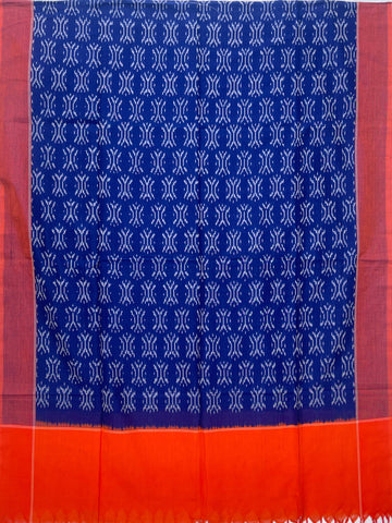 Pochampally Ikkat Cotton Duppata In Blue & Orange Colour