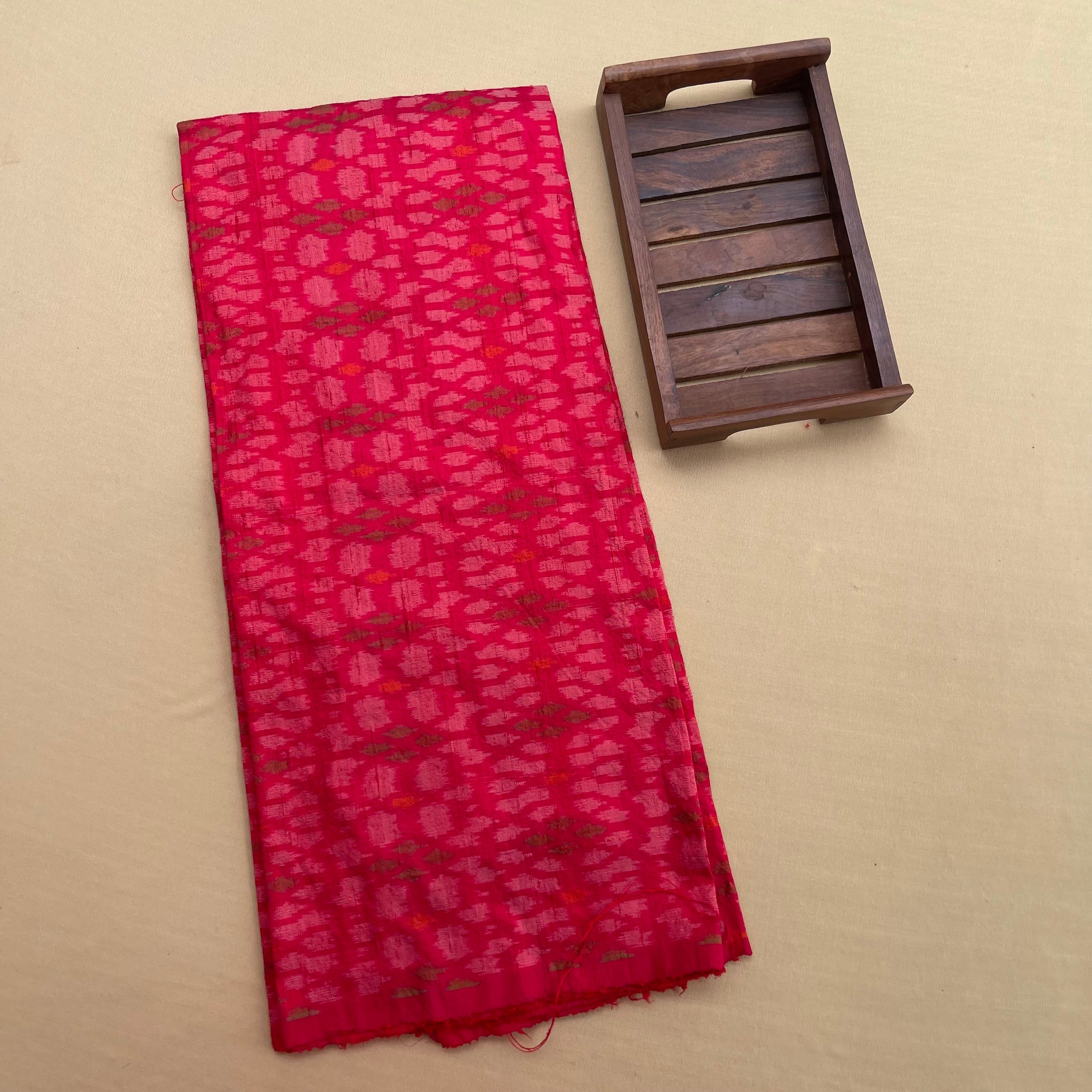 Red Ikkat Raw silk fabric