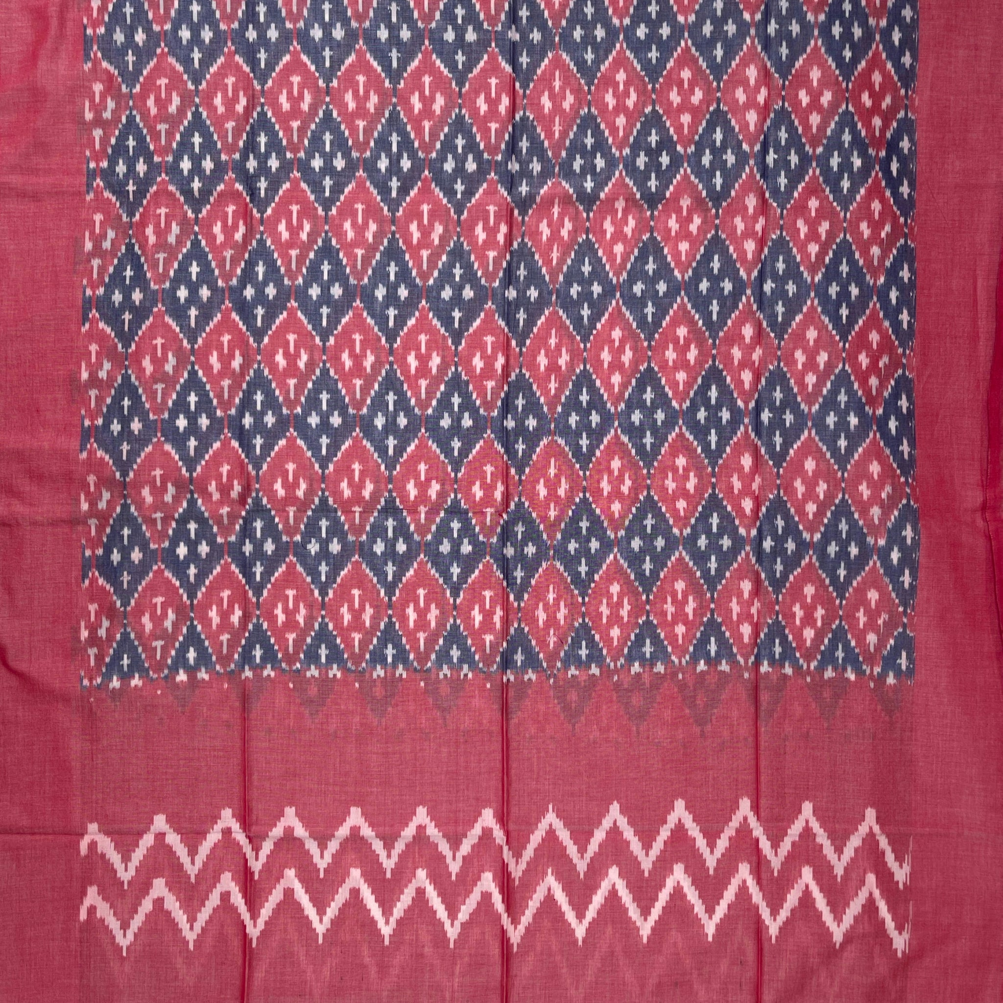 Pochampally Ikkat Cotton Duppata In Pestal Pink & Pestal Blue Colour