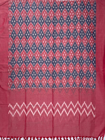 Pochampally Ikkat Cotton Duppata In Pestal Pink & Pestal Blue Colour