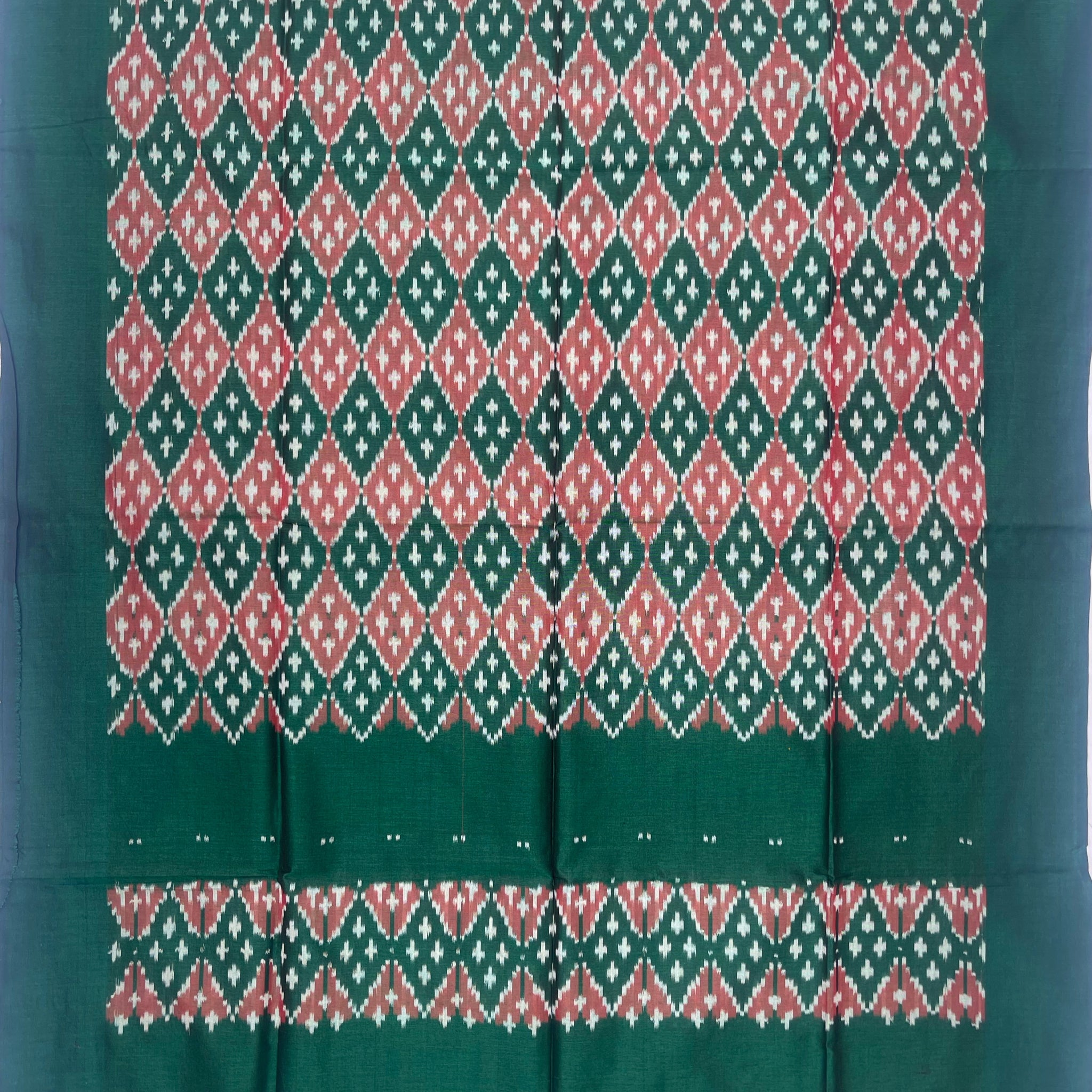 Pochampally Ikkat Cotton Duppata In Bottle Green & Brown Colour