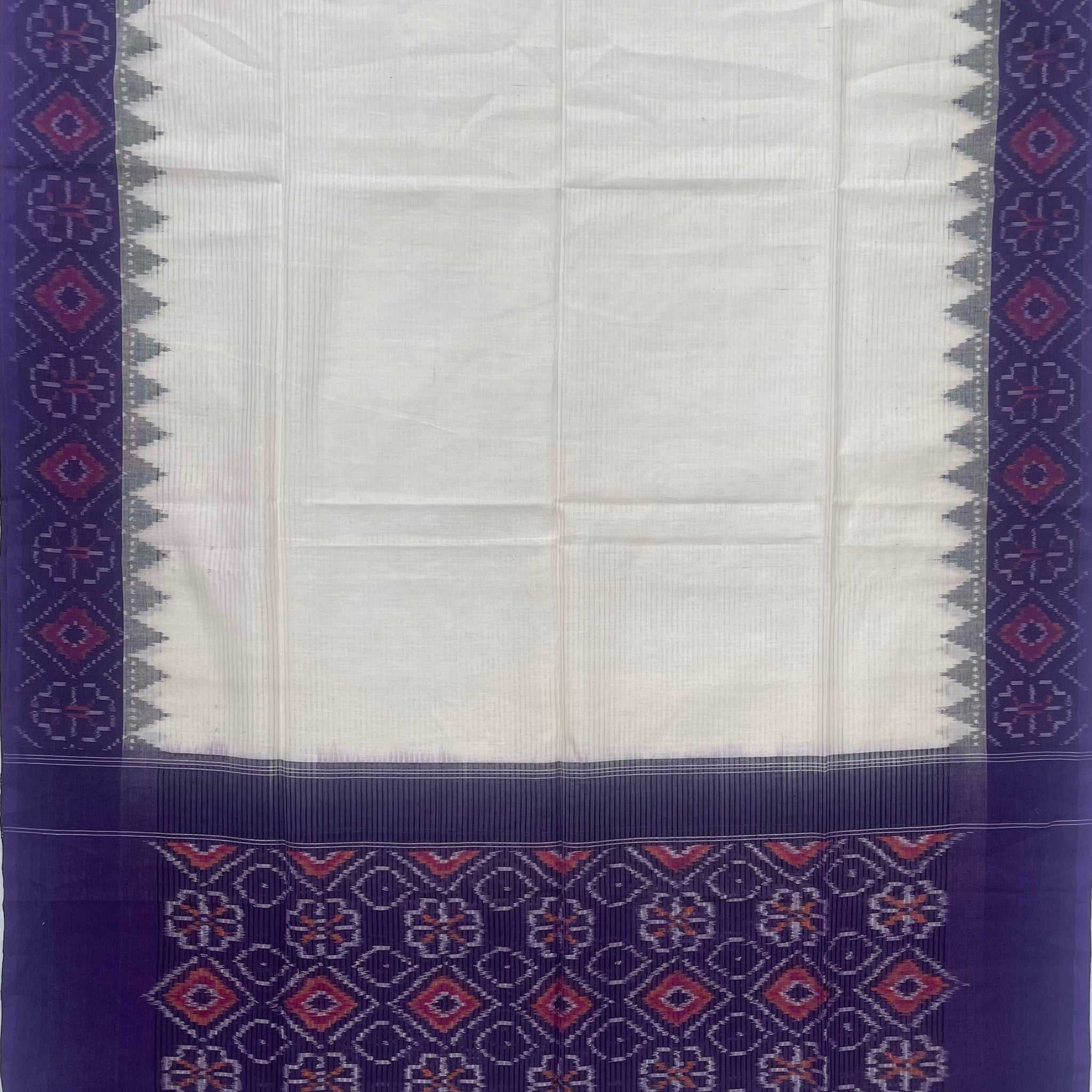 Pochampally Ikkat Cotton Duppata In Off White & Blue Colour