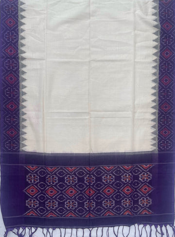 Pochampally Ikkat Cotton Duppata In Off White & Blue Colour